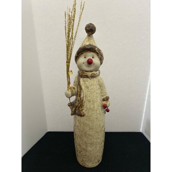 Ceramic Snowman Figurine Glitter Twig & Red Nose Festive Winter Holiday Decor - Picture 1 of 12